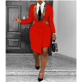 Sexy Bodycon Lapel Double Breasted Red Irregular Women Casual Dresses
